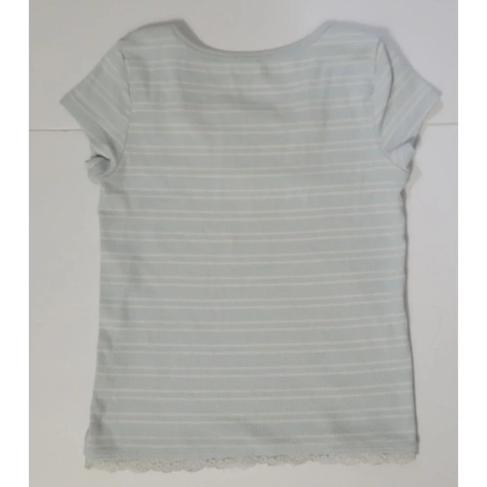 Abercrombie Kids Girls 9/10 Blue Striped Lace Trim Short Sleeve Top Y2K
